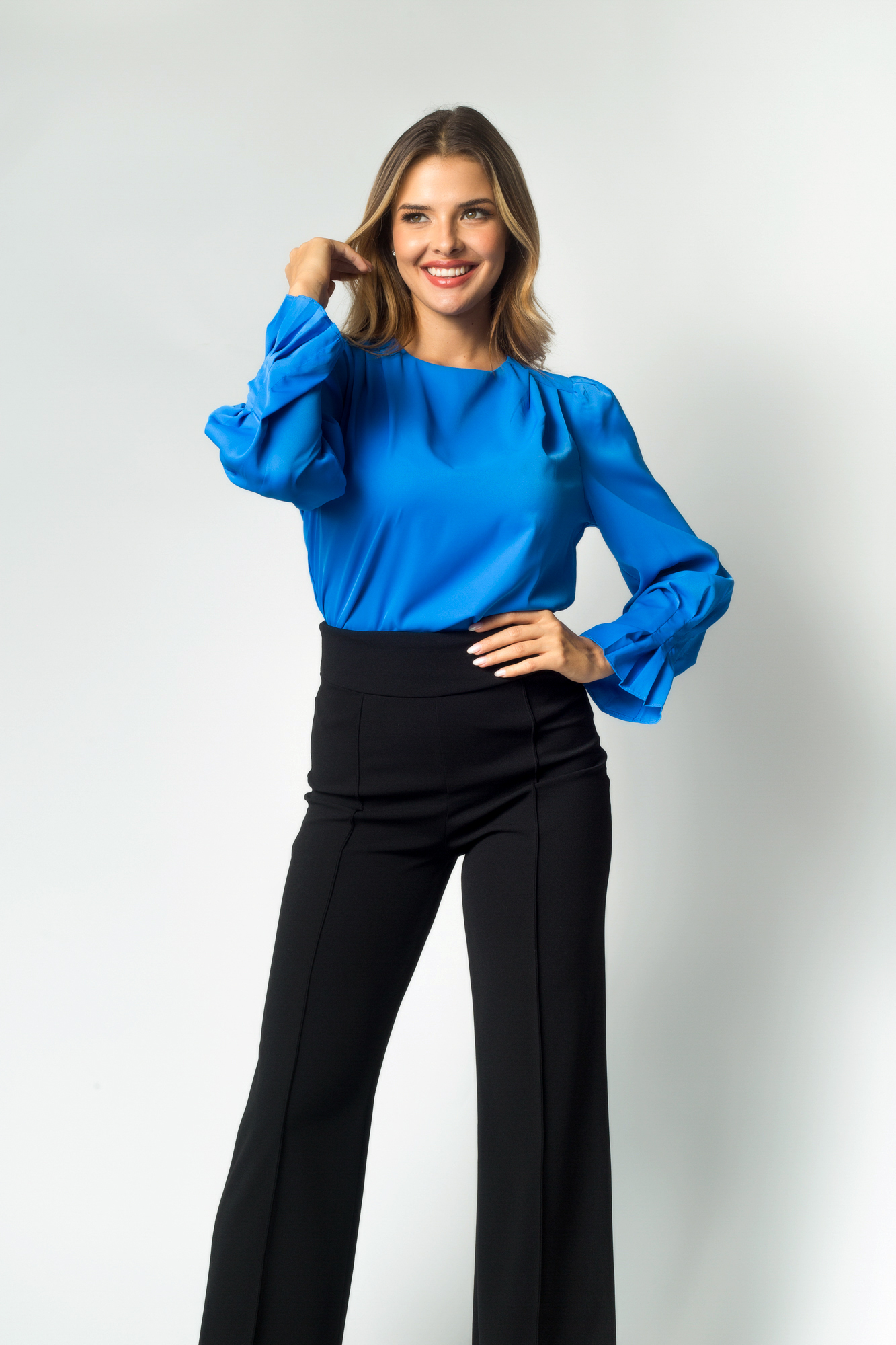 Blusa Azul Manga Larga