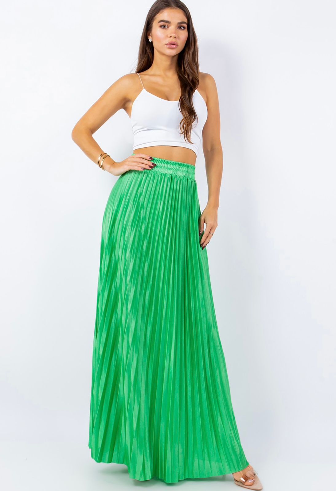 Falda Larga Plisada Verde