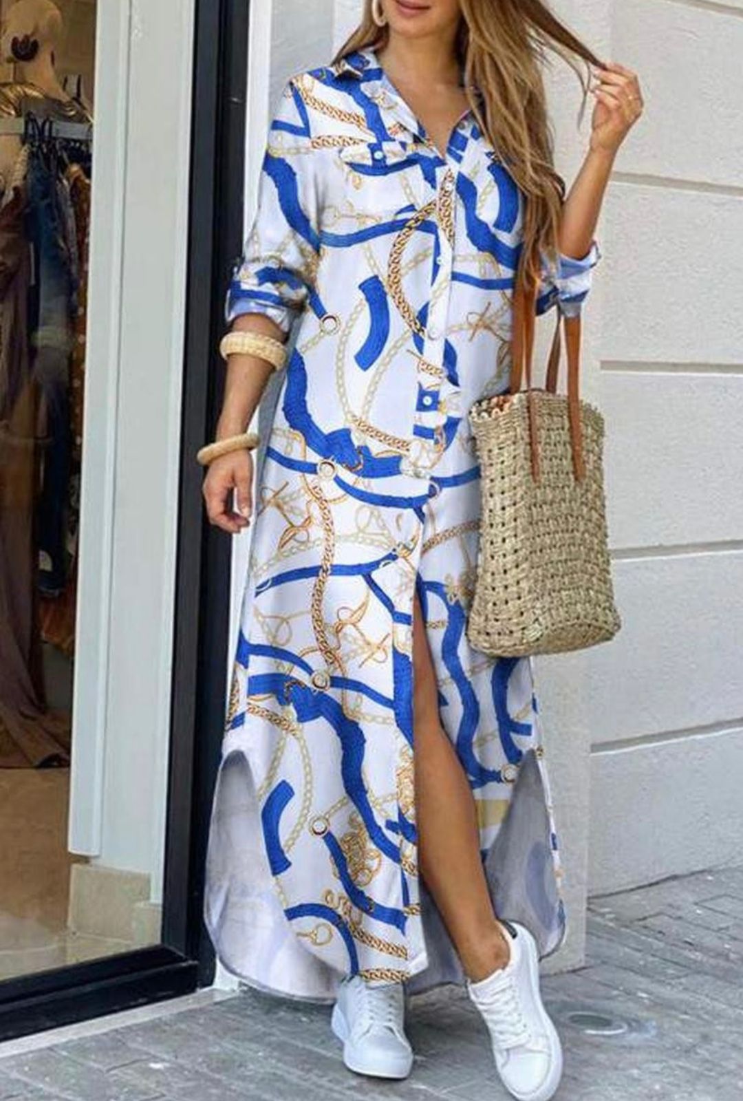 WhatsApp Image 2024-04-30 at 18.08.49 (1) Vestido Maxi con Estampado y Botones - Imagen 1