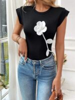 Body Negro con Decoración Floral 3D