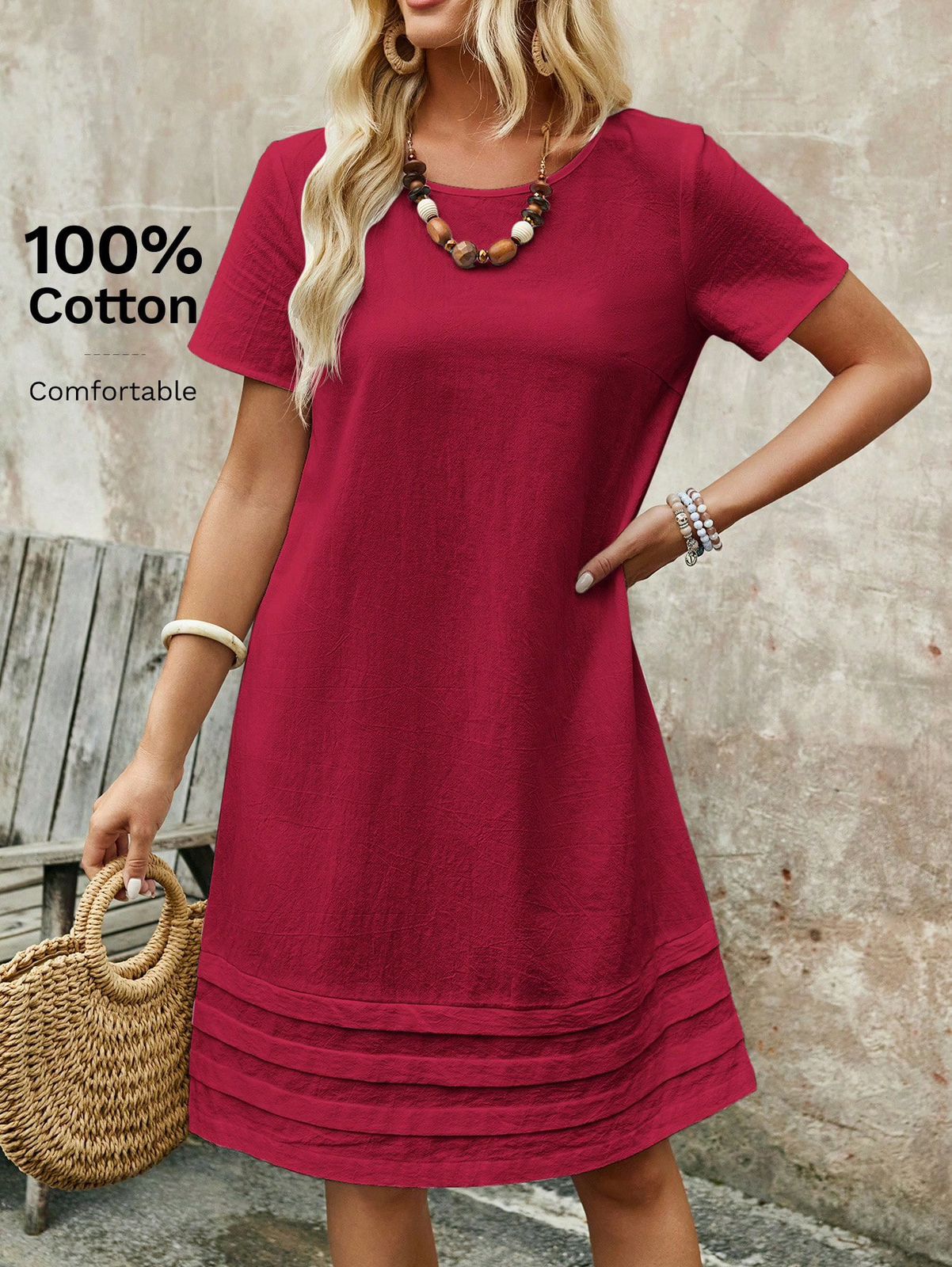 WhatsApp Image 2025-07-29 at 4.09.35 PM (3) Vestido Casual de Manga Corta Burdeos - Imagen 1