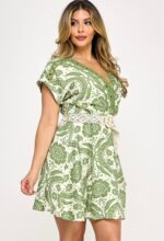 Vestido Estampado con Encaje y Cinturón Decorativo Verde - Imagen 4