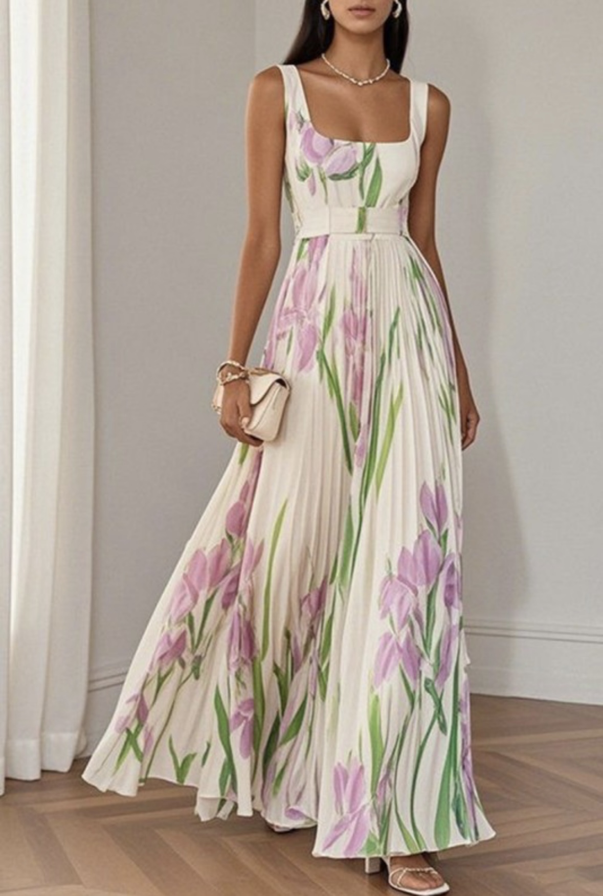 Screenshot Maxi Vestido Plisado Floral Print - Imagen 1